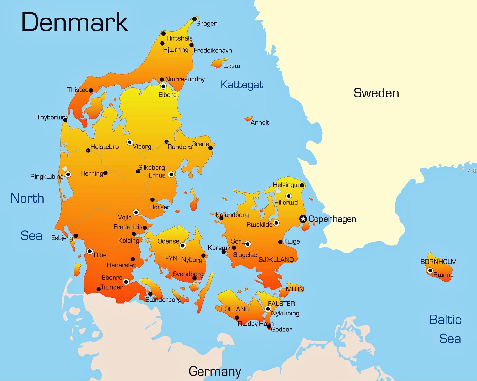 Kaart Van Denemarken Met Steden 